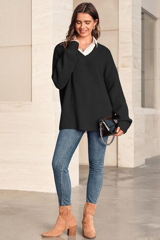 Arach&Cloz Women's Wool Blend Oversized V Neck Casual Sweaters 2025 in Saudi Arabia