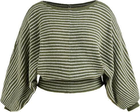 CIDER Oversized Sweaters for Women Knit Wool-Blend Boat Neck Striped Long Sleeve Sweater Curve & Plus in Saudi Arabia