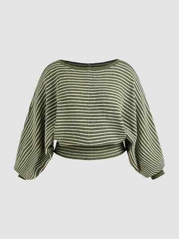 CIDER Oversized Sweaters for Women Knit Wool-Blend Boat Neck Striped Long Sleeve Sweater Curve & Plus in Saudi Arabia