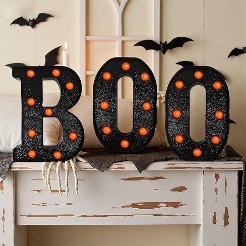 MEHOFOND Glitter Black Halloween Light Up Letters, 3pcs Led Boo Light Up Sign, Hallowen Boo Marquee Letters Decor, Baby Shower Birthday Booday Boo Letter Sign Wall Table Party Supplies (Purple Light) in Saudi Arabia