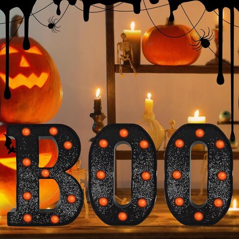 MEHOFOND Glitter Black Halloween Light Up Letters, 3pcs Led Boo Light Up Sign, Hallowen Boo Marquee Letters Decor, Baby Shower Birthday Booday Boo Letter Sign Wall Table Party Supplies (Purple Light) in Saudi Arabia