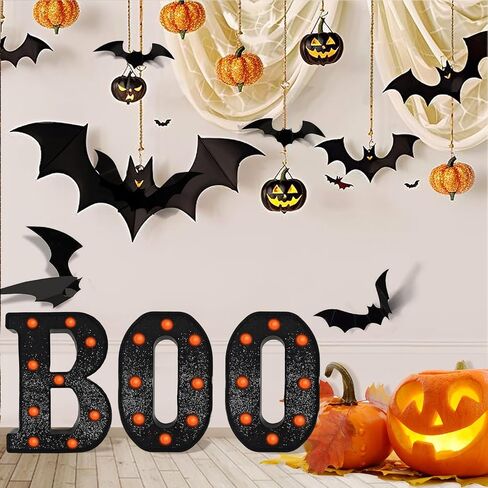 MEHOFOND Glitter Black Halloween Light Up Letters, 3pcs Led Boo Light Up Sign, Hallowen Boo Marquee Letters Decor, Baby Shower Birthday Booday Boo Letter Sign Wall Table Party Supplies (Purple Light) in Saudi Arabia
