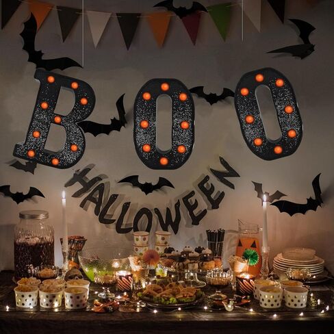 MEHOFOND Glitter Black Halloween Light Up Letters, 3pcs Led Boo Light Up Sign, Hallowen Boo Marquee Letters Decor, Baby Shower Birthday Booday Boo Letter Sign Wall Table Party Supplies (Purple Light) in Saudi Arabia