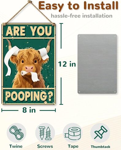 لوحة فنية جدارية على شكل بقرة المرتفعات العتيقة - ملصق ديكور مضحك للحمام، "Are You Pooping" لافتة حائط معدنية مقاس 8 × 12 بوصة لمحبي البقرة الغربية والمرتفعات in Kuwait