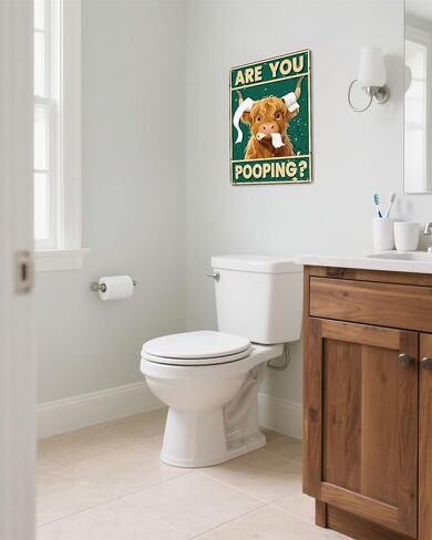 لوحة فنية جدارية على شكل بقرة المرتفعات العتيقة - ملصق ديكور مضحك للحمام، "Are You Pooping" لافتة حائط معدنية مقاس 8 × 12 بوصة لمحبي البقرة الغربية والمرتفعات in Kuwait
