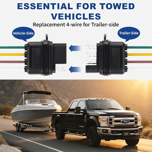 25 Inch 4-Way Flat Trailer Connector 16AWG, Water Dust Proof 4 Prong Wiring Harness with Zinc Terminals - 4 Pin Male End for Trailer Boat RV - Sealed Cover Included in Saudi Arabia