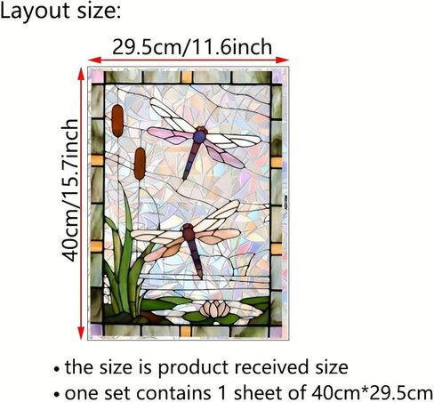 Dragonfly Stained Window Stickers - Vibrant Sunlight Catcher with Water Lily & Pond Scene for Bathroom/Bedroom (Purple-Orange Dragonflies)​ in Saudi Arabia