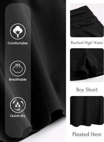 ZAFUL Women's High Waisted Swim Skirt with Pocket Ruched Tummy Control Swimsuit Bathing Suit Tankini Bottoms(1-Black, Large) in Saudi Arabia