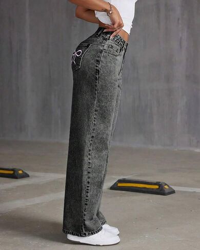 Women's Low Waisted Baggy Jeans Boyfriend Denim Pants Wide Leg Loose Fit for Women Y2k Boyfriend in Saudi Arabia