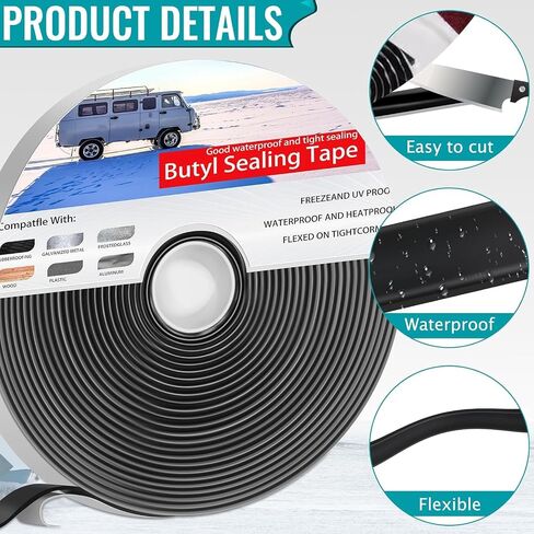 Butyl Tape 1/8''X3/4''x30', 1 Roll Butyl Sealant RV Tape, Double Sided Putty Tape Outdoor Waterproof Butyl Rubber Caulking Tape for Marine Boat Windows Sealing Leak Roof Pipe Patching in Saudi Arabia