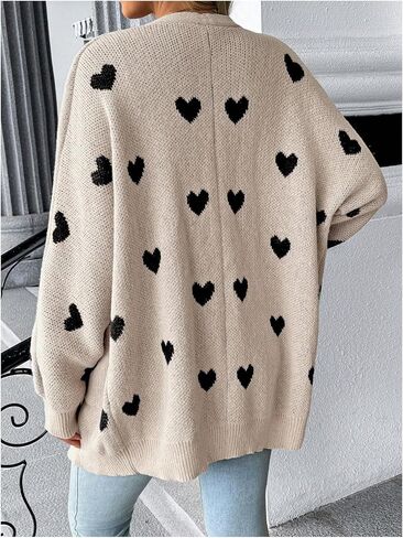 MakeMeChic Women's Maternity Cardigan Heart Print Long Sleeve Open Front Pregnancy Sweater in Saudi Arabia