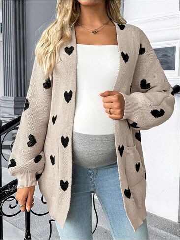MakeMeChic Women's Maternity Cardigan Heart Print Long Sleeve Open Front Pregnancy Sweater in Saudi Arabia