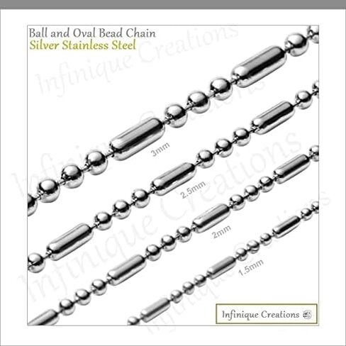 INFINIQUE CREATIONS Stainless Steel Silver Ball And Oval Bead Chain Bracelet Necklace 1-3mm in Saudi Arabia