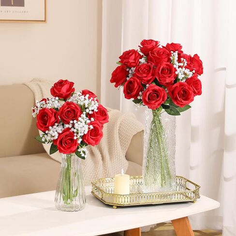 JUSTOYOU 30 قطعة من الزهور الحريرية الاصطناعية بكميات كبيرة، ورود وهمية بيضاء واقعية لديكورات الزفاف، ديكور المنزل، القطع المركزية، ترتيبات الزهور الداخلية in Kuwait