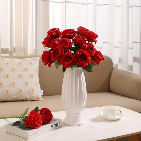 JUSTOYOU 30 قطعة من الزهور الحريرية الاصطناعية بكميات كبيرة، ورود وهمية بيضاء واقعية لديكورات الزفاف، ديكور المنزل، القطع المركزية، ترتيبات الزهور الداخلية in Kuwait