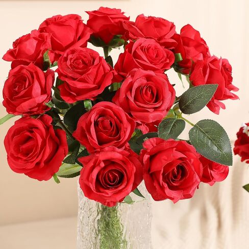 JUSTOYOU 30 قطعة من الزهور الحريرية الاصطناعية بكميات كبيرة، ورود وهمية بيضاء واقعية لديكورات الزفاف، ديكور المنزل، القطع المركزية، ترتيبات الزهور الداخلية in Kuwait