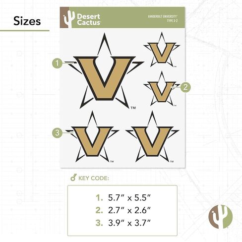 ملصقات جامعة ديزرت كاكتوس فاندربيلت كومودوريس VU شارات الفينيل زجاجة مياه للكمبيوتر المحمول وقصاصات السيارة T3 (النوع 3-3) in Saudi Arabia