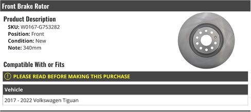 Front Brake Rotor - Compatible with 2017-2022 Volkswagen Tiguan (340mm) in Saudi Arabia