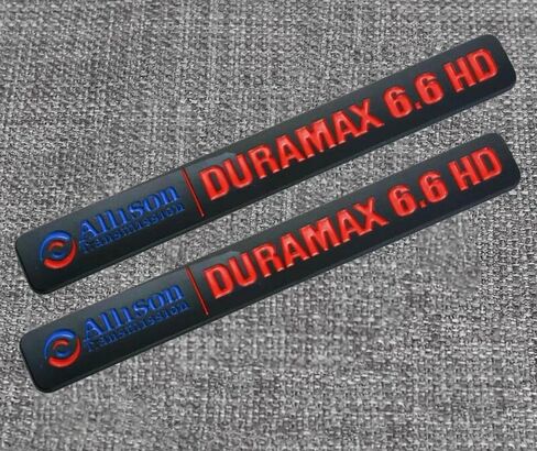 قطعتان من ناقل الحركة Allison 6.6Hd 6.6 Hd شعارات ثلاثية الأبعاد متوافقة مع Dura-max 2500Hd 3500Hd Silverado Sierra Truck (أسود وأحمر) in Kuwait