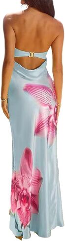 Women Strapless Floral Maxi Dress Sexy Sleeveless Backless Off Shoulder Long Summer Dress 2025 in Saudi Arabia