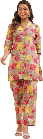 Janasya Indian Women's Cotton Multicolor Floral Print Casual Wear Co-ord Set for Women in Saudi Arabia