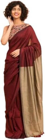 Elegant Cotton Saree with Contrast Pallu and Tassel Border – Traditional Wear for Daily and Festive Use (US, Alpha, One Size, Regular, Regular, Maroon) in Saudi Arabia