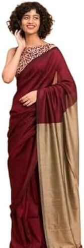 Elegant Cotton Saree with Contrast Pallu and Tassel Border – Traditional Wear for Daily and Festive Use (US, Alpha, One Size, Regular, Regular, Maroon) in Saudi Arabia