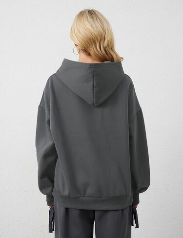 Womens Bow Print Hoodies Fleeced Oversized Hooded Sweatshirts Long Sleeve Cute Graphic Drop Shoulder Pullover Tops in Saudi Arabia