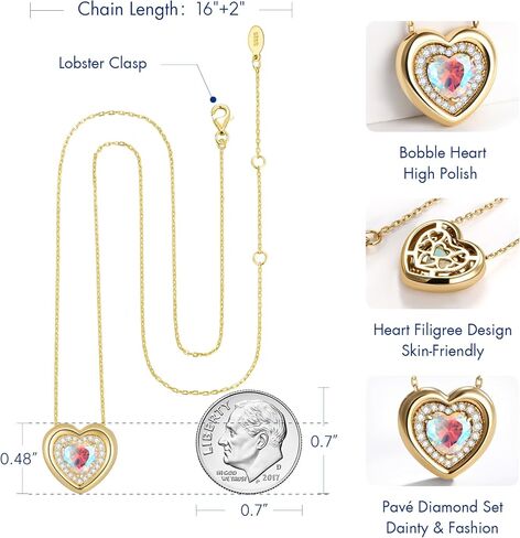 kstyle 14k الذهب فقاعة القلب جوهرة القلائد للنساء، زوجة ابنة أمي الجدة هدية عيد ميلاد الذكرى السنوية، مجوهرات الحب (925 قاعدة الفضة الاسترليني) غير تشويه in Saudi Arabia