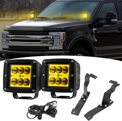 Wsays 2PCS LED Amber Light Pods & Ditch Hood Hinge LED Pod Mount Bracket w/Wiring Kit Compatible with Ford F250 F350 Super Duty 2011-2016 in Saudi Arabia