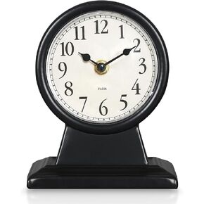 ساعة تناظرية بجانب السرير مقاس 6.7 بوصة، ساعة مكتب صغيرة قديمة تعمل بالبطارية، ساعة طاولة معدنية صامتة مزخرفة لديكور غرفة المعيشة، غرفة النوم، بجانب السرير، الرف (أسود) in Kuwait