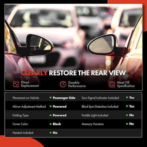 A-Premium Passenger Side Power Door Mirror - Compatible with Mazda 3 2014 2015 2016 - Heated Power Folding Black Outside Rear View Mirror w/Turn Signal and Blind Spot Detection - Replace# BJD669121E in Saudi Arabia