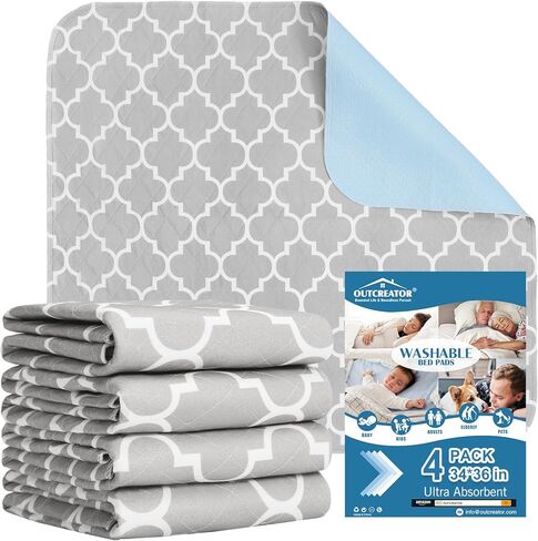 OUTCREATOR® 2 قطعة من وسادات السرير لحماية مرتبة سلس البول، وسادات مقاومة للماء مضادة للانزلاق (34 بوصة × 76 بوصة) للأطفال الصغار والكبار والحيوانات الأليفة، وسادات تبول وامتصاص قابل للغسل في الغسالة وحافة مقاومة للتسرب (أزرق) in Kuwait