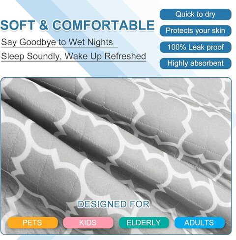 OUTCREATOR® 2 قطعة من وسادات السرير لحماية مرتبة سلس البول، وسادات مقاومة للماء مضادة للانزلاق (34 بوصة × 76 بوصة) للأطفال الصغار والكبار والحيوانات الأليفة، وسادات تبول وامتصاص قابل للغسل في الغسالة وحافة مقاومة للتسرب (أزرق) in Kuwait