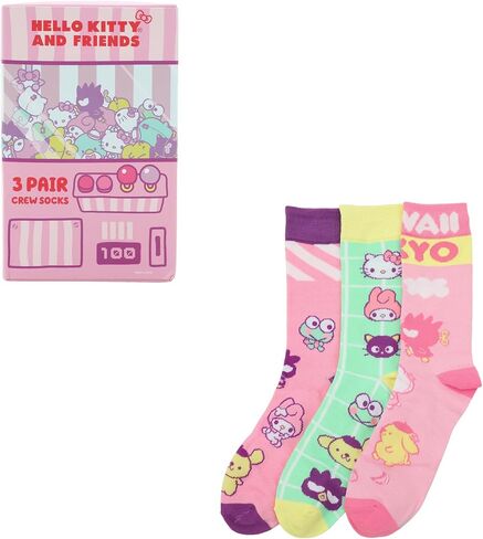 Bioworld Hello Kitty & Friends Character Art Adult 3-Pair Casual Crew Socks Box Set in Saudi Arabia