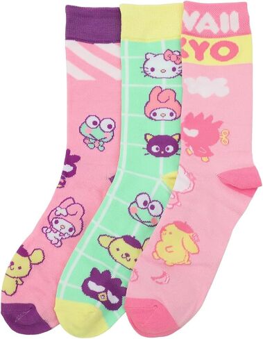 Bioworld Hello Kitty & Friends Character Art Adult 3-Pair Casual Crew Socks Box Set in Saudi Arabia