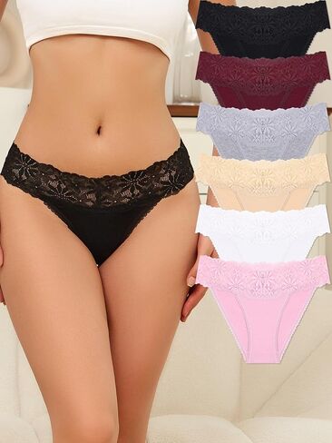 6 Pack Cotton Underwear for Women Lace Dig-Free Ladies Panties High Cut Hipster Sexy Cheeky Briefs in Saudi Arabia
