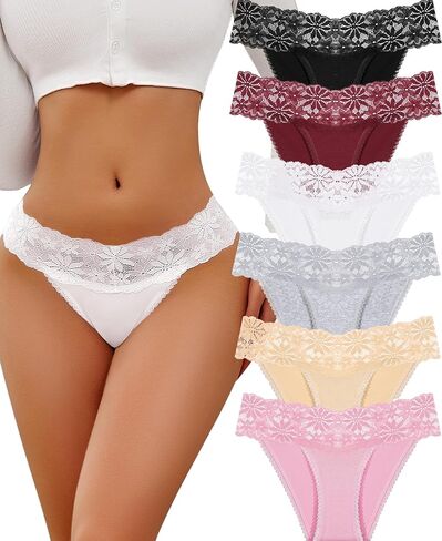 6 Pack Cotton Underwear for Women Lace Dig-Free Ladies Panties High Cut Hipster Sexy Cheeky Briefs in Saudi Arabia