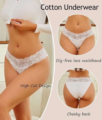 6 Pack Cotton Underwear for Women Lace Dig-Free Ladies Panties High Cut Hipster Sexy Cheeky Briefs in Saudi Arabia