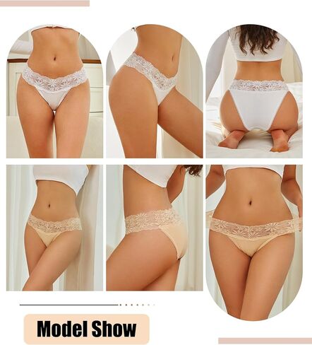 6 Pack Cotton Underwear for Women Lace Dig-Free Ladies Panties High Cut Hipster Sexy Cheeky Briefs in Saudi Arabia