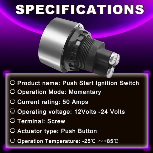 12V-24V/50A Push Start Ignition Switch Momentary Engine Start Push Button Switch Green LED Car Starter Stop Button Switch SPST ON-Off with Terminal Wire Cold Pressed Connector for Truck in Saudi Arabia