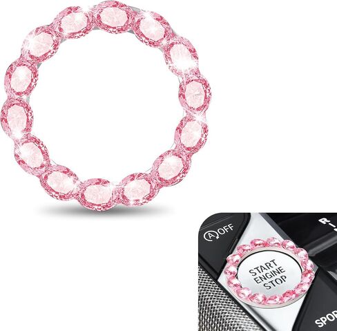 1 PC Car One-Button Start Decorative Ring, 1.53" x 1.18" Oval Diamond Crystal Ignition Ring, Vehicle Interior Decorative Accessories, Universal for Most Cars, Trucks, SUVs (Pink) in Saudi Arabia