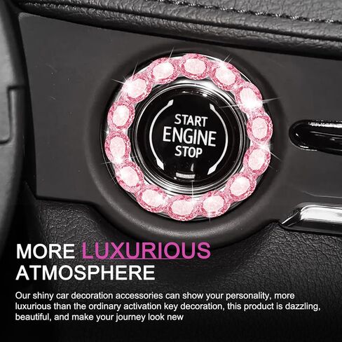 1 PC Car One-Button Start Decorative Ring, 1.53" x 1.18" Oval Diamond Crystal Ignition Ring, Vehicle Interior Decorative Accessories, Universal for Most Cars, Trucks, SUVs (Pink) in Saudi Arabia