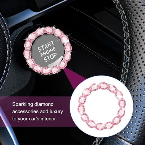 1 PC Car One-Button Start Decorative Ring, 1.53" x 1.18" Oval Diamond Crystal Ignition Ring, Vehicle Interior Decorative Accessories, Universal for Most Cars, Trucks, SUVs (Pink) in Saudi Arabia