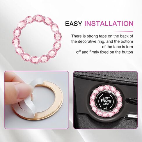 1 PC Car One-Button Start Decorative Ring, 1.53" x 1.18" Oval Diamond Crystal Ignition Ring, Vehicle Interior Decorative Accessories, Universal for Most Cars, Trucks, SUVs (Pink) in Saudi Arabia