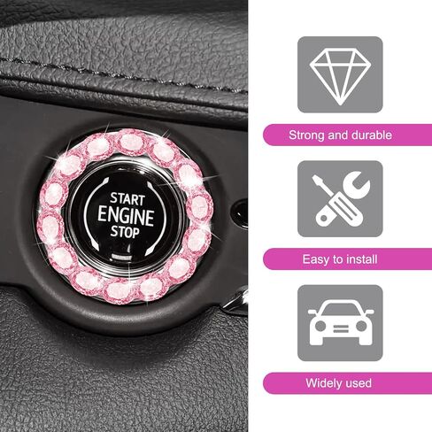 1 PC Car One-Button Start Decorative Ring, 1.53" x 1.18" Oval Diamond Crystal Ignition Ring, Vehicle Interior Decorative Accessories, Universal for Most Cars, Trucks, SUVs (Pink) in Saudi Arabia