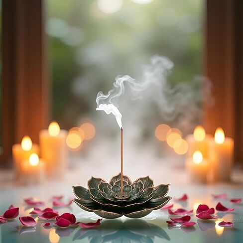 Incense Burner Holder for Sticks Brass Lotus Incense Stick Holder and Detachable Ash Catcher(Red) in Saudi Arabia