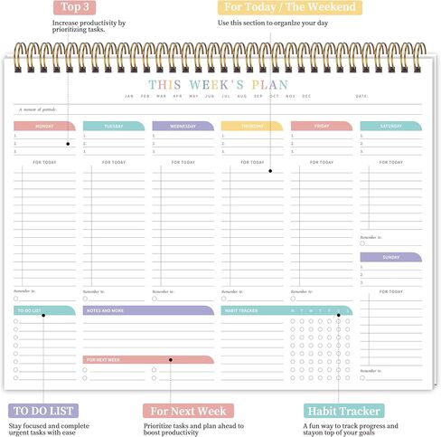 مفكرة قائمة المهام الأسبوعية مع 52 ورقة غير مؤرخة (8.5 بوصة × 11 بوصة) - مخطط مكتب أسبوعي غير مؤرخ للنساء والرجال، مستلزمات المكتب/المدرسة - حلم البنفسجي in Kuwait