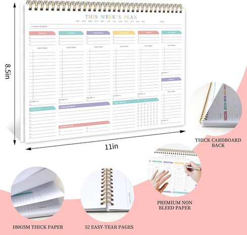 مفكرة قائمة المهام الأسبوعية مع 52 ورقة غير مؤرخة (8.5 بوصة × 11 بوصة) - مخطط مكتب أسبوعي غير مؤرخ للنساء والرجال، مستلزمات المكتب/المدرسة - حلم البنفسجي in Kuwait