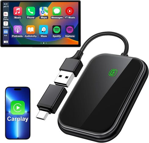 Wireless CarPlay Adapter - Fast & Stable Connection for Carplay Wireless Adapter Convert Factory Wired to Wireless CarPlay Dongle Plug & Play Car Play Fit for iPhone iOS 10+ (Black) in Kuwait